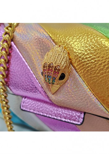 Adele Rainbow Flap Medium Bag Faux Leather Strips Green Eagle