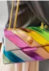 Adele Rainbow Flap Medium Bag Faux Leather Strips Green Eagle