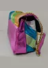 Adele Rainbow Flap Medium Bag Faux Leather Strips Green Eagle