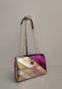 Adele Rainbow Flap Medium Bag Faux Leather Strips Purple Eagle