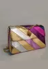 Adele Rainbow Flap Medium Bag Faux Leather Strips Purple Eagle