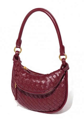 Gemini Woven Vegan Leather Mini Shoulder Bag Burgundy