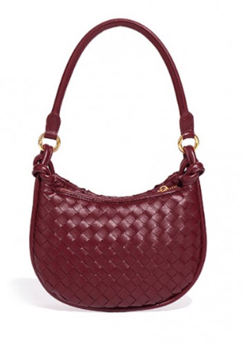 Gemini Woven Vegan Leather Mini Shoulder Bag Burgundy