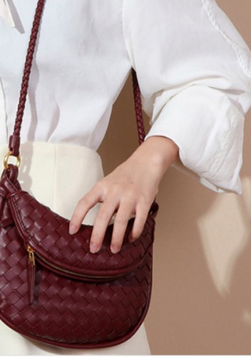 Gemini Woven Vegan Leather Mini Shoulder Bag Burgundy