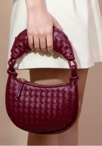 Gemini Woven Vegan Leather Mini Shoulder Bag Burgundy