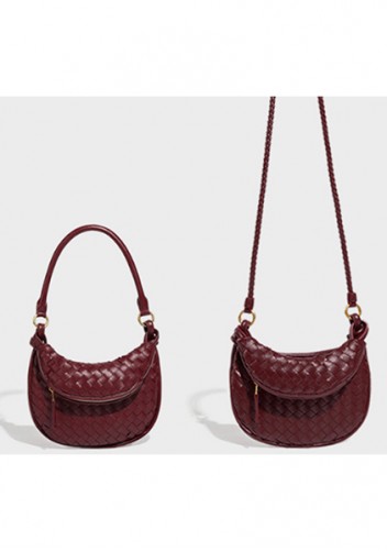 Gemini Woven Vegan Leather Mini Shoulder Bag Burgundy