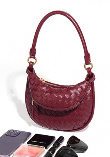 Gemini Woven Vegan Leather Mini Shoulder Bag Burgundy