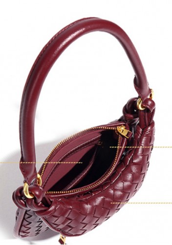 Gemini Woven Vegan Leather Mini Shoulder Bag Burgundy