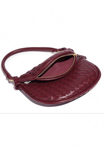 Gemini Woven Vegan Leather Mini Shoulder Bag Burgundy