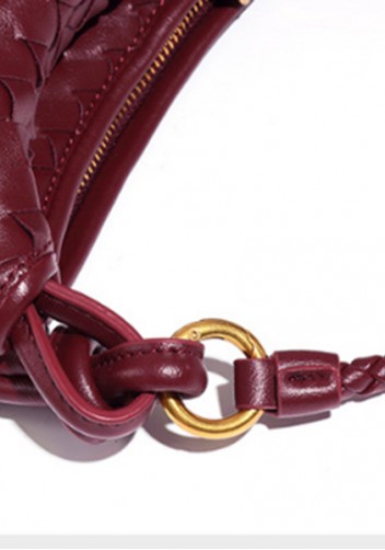 Gemini Woven Vegan Leather Mini Shoulder Bag Burgundy