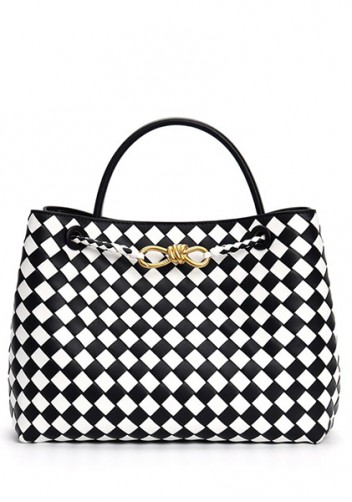 Allegria Woven Large Leather Shoulder Bag Black White