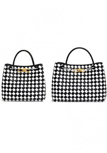 Allegria Woven Large Leather Shoulder Bag Black White