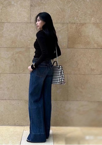 Allegria Woven Large Leather Shoulder Bag Black White