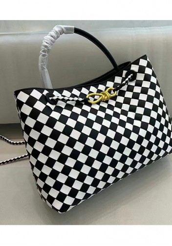 Allegria Woven Large Leather Shoulder Bag Black White