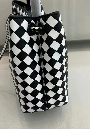 Allegria Woven Large Leather Shoulder Bag Black White