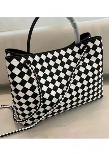 Allegria Woven Large Leather Shoulder Bag Black White