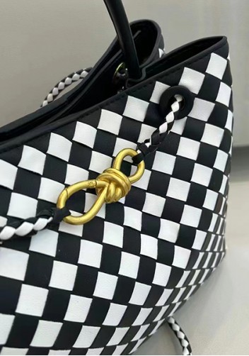 Allegria Woven Large Leather Shoulder Bag Black White