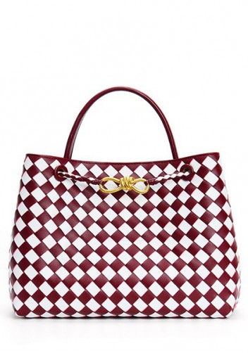 Allegria Woven Large Leather Shoulder Bag Burgundy White