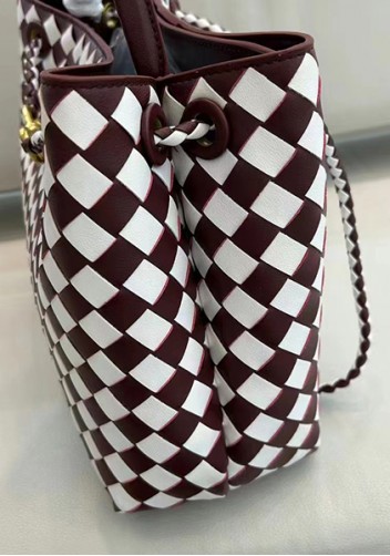 Allegria Woven Large Leather Shoulder Bag Burgundy White