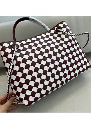Allegria Woven Large Leather Shoulder Bag Burgundy White