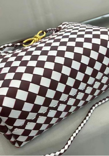 Allegria Woven Large Leather Shoulder Bag Burgundy White