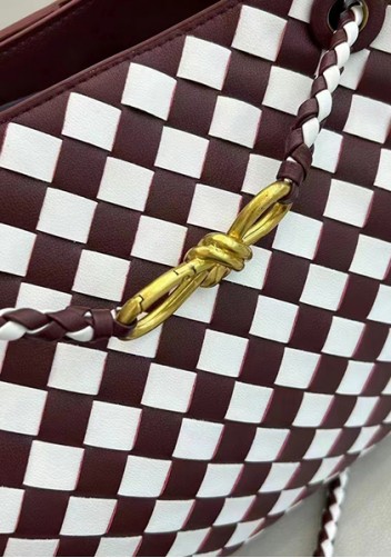 Allegria Woven Large Leather Shoulder Bag Burgundy White