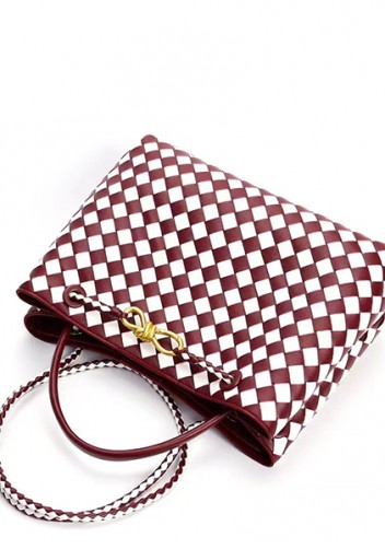 Allegria Woven Large Leather Shoulder Bag Burgundy White