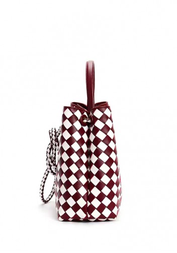 Allegria Woven Large Leather Shoulder Bag Burgundy White
