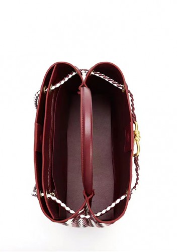 Allegria Woven Large Leather Shoulder Bag Burgundy White