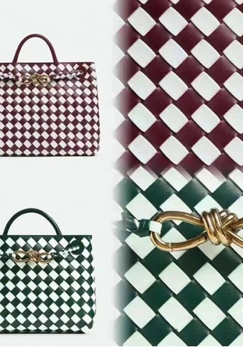 Allegria Woven Large Leather Shoulder Bag Burgundy White