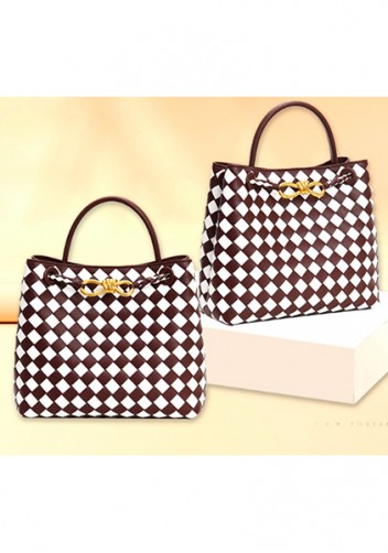 Allegria Woven Large Leather Shoulder Bag Burgundy White