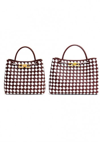 Allegria Woven Large Leather Shoulder Bag Burgundy White