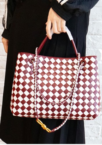 Allegria Woven Large Leather Shoulder Bag Burgundy White