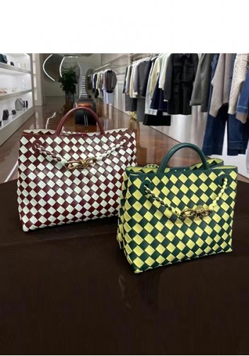 Allegria Woven Large Leather Shoulder Bag Burgundy White