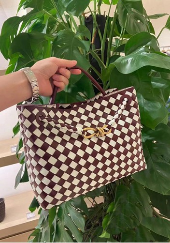 Allegria Woven Large Leather Shoulder Bag Burgundy White