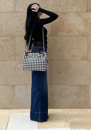 Allegria Woven Large Leather Shoulder Bag Burgundy White