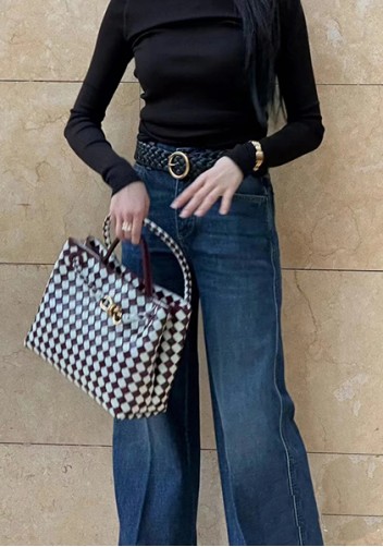 Allegria Woven Large Leather Shoulder Bag Burgundy White