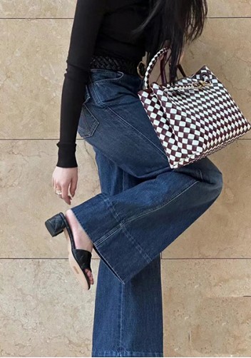 Allegria Woven Large Leather Shoulder Bag Burgundy White