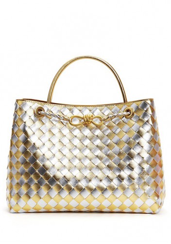 Allegria Woven Large Leather Shoulder Bag Gold Silver