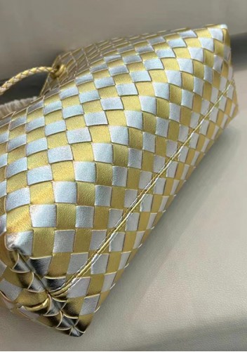 Allegria Woven Large Leather Shoulder Bag Gold Silver