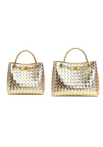 Allegria Woven Large Leather Shoulder Bag Gold Silver