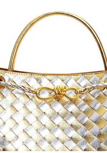 Allegria Woven Large Leather Shoulder Bag Gold Silver