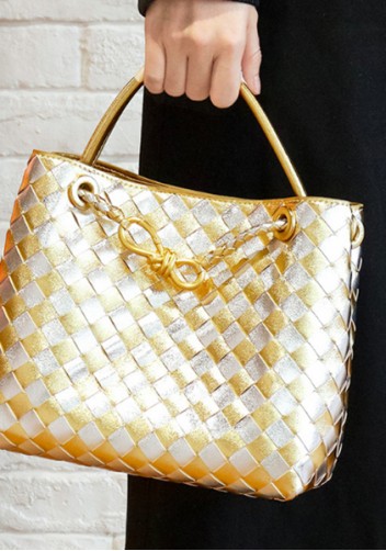 Allegria Woven Large Leather Shoulder Bag Gold Silver