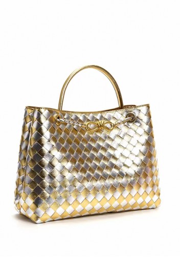 Allegria Woven Large Leather Shoulder Bag Gold Silver