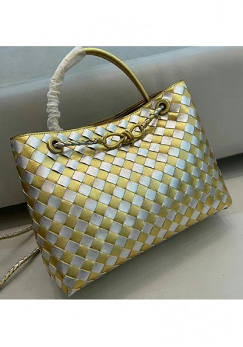 Allegria Woven Large Leather Shoulder Bag Gold Silver