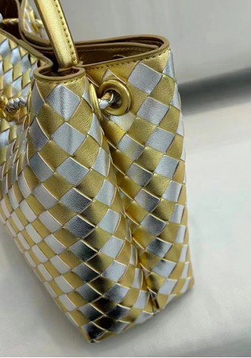Allegria Woven Large Leather Shoulder Bag Gold Silver