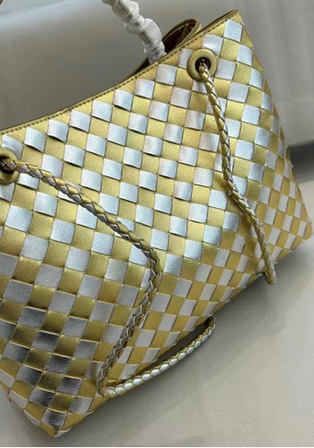 Allegria Woven Large Leather Shoulder Bag Gold Silver