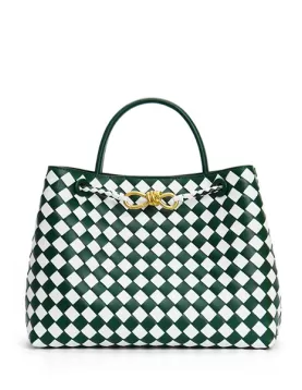 Allegria Woven Large Leather Shoulder Bag Green White