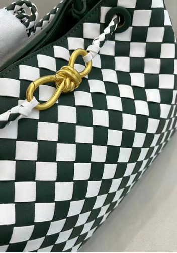 Allegria Woven Large Leather Shoulder Bag Green White