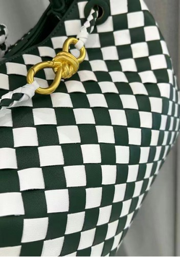 Allegria Woven Large Leather Shoulder Bag Green White